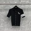 TEMPO RESPIRAR senhoras tb manga curta verão peito filhote bordado vermelho branco azul peito polo gola cardigan
