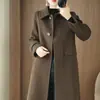 26 Nuevo Estilo Abrigo de Lana Doble Cara de Lana Pura para Mujer, Estilo Largo Otoño e Invierno con Cuello Peter Pan, Sencillo Abrigo de Cachemira Color Sólido