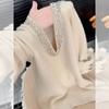 Estilo Luxo Leve Tricô Resistente com Pedras Strass Decote em V Manga Longa Feminino Outono Inicial 2025 Novo Elegante da Moda Efeito Emagrecedor Top