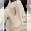 Suéter de Tricô com Decote V e Strass Resistente Estilo Luxo Leve Manga Longa Feminino Moda Nova Outono Inicial 2025 Elegante Top Emagrecedor