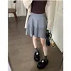 Falda corta de mujer gris oscuro para primavera, otoño e invierno, elegante falda corta de punto plisado de cintura alta elástica en línea A, súper atractiva y adelgazante