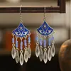 Joyas Daisy Estilo Indio Diseño Tachonado de Diamantes Pendientes Largos Pendientes de Hoja Pendientes para Mujer Estilo Étnico Clásico de Yunnan