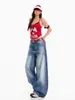 Jeans Retro Americanos de Pierna Ancha para Mujer, Estilo Nuevo, Adelgazantes, Diseño Holgado, Pierna Recta, Largo Hasta el Suelo, Versátiles y Cómodos