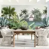 Mural de Paisaje de Jungla de Plantas del Sudeste Asiático Estilo Americano 2025 para Sala de Estar, Comedor, Fondo de Estudio - Paseando y Escuchando el Viento