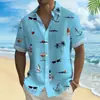 Camisa Casual Havaiana de Manga Curta Botonê para Homem, Nova, Estampada Digitalmente em 3D, Comércio Exterior Europeu e Americano