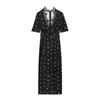 Comercio Exterior al por Mayor Otoño Nuevo Moda Europea y Americana Sexy Encaje Empalmado Cuello en V Mangas Abullonadas Vestido
