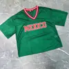 2026 Verão Feminino Manga Curta Camiseta Top Verde Mexicano Manga Curta Malha Vazada Manga Curta Y2K Transfronteiriço