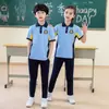 Uniformes escolares de primavera e verão para alunos do ensino fundamental II, conjuntos de manga curta para alunos do ensino fundamental I, fundamental II e médio, estilosos e simples, podem ser personalizados com logotipos impressos