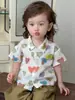 Nuevo Conjunto de Ropa para Niños 2026 para Niños, Conjunto de Dos Piezas de Manga Corta con Estampado de Corazones y Pantalones Cortos, Ropa Casual para Niños Estilo Playa