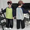 Camiseta de Punto Nueva Primavera 2026 para Niños con Bloques de Color y Cordón, Top Patchwork Versátil para Niños, Camiseta Casual de Moda