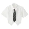Cintura Apertada JK Camisa Azul Uniforme Feminino Senso de Design Nicho Slim Versátil Manga Curta Camisa de Verão Top Estilo Academia