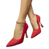 Zapatos de Mujer Transfronterizos Amazon AliExpress Color Sólido Tacones Altos Tacón de Aguja talla extra Zapatos de Mujer Estilo Ins Sencillo Puntiagudos