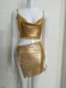 Conjunto de Vestido Sexy Prateado Brilhante Sem Alças para Mulheres 2025 Verão Europeu e Americano Nightclub Lbz999