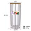 Taza de Vidrio Personalizada por el Fabricante con Parche Metálico y Letras Arcoíris, Taza de Agua Decorativa Metálica 3D con Borde Dorado, Vaso para Jugo