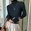 Suéter de Tricô Fashion Versátil Emagrecedor Estilo Coreano Temperamento Manga Longa Sem Dedos Listras Verticais Gola Alta
