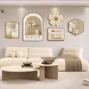 Pintura decorativa para sala de estar estilo crema wabi-sabi, pintura colgante para pared de fondo de sofá, mural de pared colgante minimalista nórdico con combinación de reloj