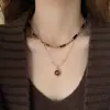 Elegante Collar Colgante de Piedra Ojo de Tigre con Perlas de Doble Capa para Otoño/Invierno Estilo Vintage Cadena para Suéter de Celebridad de Internet