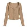 Primavera 2024 nuevo estilo ballet encaje costuras manga larga top mujer cuello cuadrado falso dos piezas ajuste ceñido camiseta corta