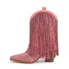 Amazon Comércio Exterior Novo Bico Fino Salto Grosso Salto Alto Borla Strass Moda Passarela Manga Tamanho Grande Botas Curtas