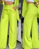 Ropa de Verano para Mujer de Exportación Europea y Americana Transfronteriza 2025 Traje Elegante de Color Puro con Mangas de Abertura y Solapa Traje de Pantalón Recto para Mujer