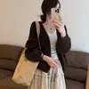 Casaco de Tricô Plus Size Feminino, Estilo Coreano, Caimento Solto, Mangas Lanterna, Versátil Novo Manga Longa