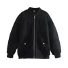 Comércio Exterior 2025 Outono e Inverno Estilo Europeu e Americano Moda Casual Jaqueta de Algodão Decorativa com Aba e Bolso com Zíper para Mulheres A19518