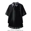Camiseta Estilo Americano Falsa Duas Peças com Gola Reversível e Manga Curta para Homens, Camisa Polo Juvenil Solta Pesada de Verão, Top de Alta Qualidade Fresco e Estiloso