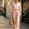 2026 Ropa Femenina Transfronteriza Europea y Americana Conjunto de Traje Camisa de Manga Larga Lisa para Viajar y Uso Casual Pantalones de Pierna Ancha Sueltos