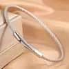 Pulseira de Aço Inoxidável Transfronteiriça Simples Abridora por Pressão Pulseira de Corda de Aço para Mulheres Moda Aço Titânio Não Desbota Atacado