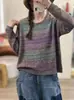 Otoño 2026 Transfronterizo Nuevo Hilo de Algodón Retro Holgado Degradado Cuello Redondo Simple Versátil Informal Jersey Tejido Mujer