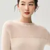 Lujoso suéter de punto de cachemira con un diseño chic, perfecto para otoño e invierno, con cuello redondo, estilo coreano y un patrón calado para un look casual y versátil