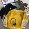 Sudadera de Lana y Seda a la Moda Estilo Coreano para Niños, Bloques de Color Rayas, Estilo Primavera y Otoño, Holgada, Cuello Redondo, Manga Larga para Niños y Niñas