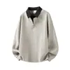 Camisa polo de manga larga para hombre, nuevo estilo de otoño, corte holgado, efecto dos piezas, media cremallera, cuello camisero, estilo old money para hombre, adecuada para ir al trabajo