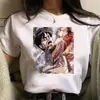 Camiseta Branca Manga Curta Estampada Anime Attack on Titan Feminina Comércio Exterior Cross-border Wish/ebay Amazon