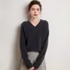 Suéter de malha 100% caxemira pura para mulheres, novo estilo outono e inverno, base grossa de sete pontos, blusa de gola V de fio duplo, versátil e moderna