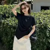 Camiseta de Manga Corta Negra para Mujer AI Real Price 2026 Primavera Casual Ceñida a la Cintura Adelgazante Holgada Única Hermosa Irregular