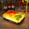 Bandeja de Frutas com Padrão de Gelo LED Ktv Prato de Frutas Brilhante Bandeja de Três Compartimentos Bandeja Recarregável para Lanches