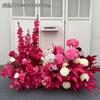 Orden de boda banquete de bodas flor artificial rosa roja floral decoración de boda tarjeta de bienvenida tablero KT flor falsa de boda flor de seda flor decorativa