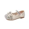 Zapatos de princesa de cristal con diamantes de imitación para niñas de 3 a 6 a 12 años, zapatos de cuero de suela blanda para niños estilo primavera y otoño, zapatos de vestir de actuación con lazo