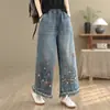 Colección Primavera 2026 Jeans de Mujer Estilo Étnico Cintura Elástica Bordados Holgados Moda Adelgazantes Pantalones Acortados de Pierna Ancha