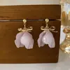 Pendientes de Perla de Concha Corta con Aguja de Plata S925 Corea del Sur Moda para Mujer Lindos Dulces Pendientes de Pétalo Sentido del Diseño Pendientes