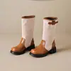 Botas de mujer de talla grande para otoño e invierno, botas de media caña con punta redonda de comercio exterior, suela gruesa, antideslizantes, con bloques de color, versátiles botas de montar de tacón medio