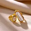 Anel Aberto Vintage em Ouro 18K Aço Inoxidável Pérola Zircônia Anéis de Joias de Aço Titânio Estilo Ins de Alta Qualidade