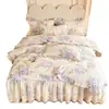 Estilo Princesa Coreana Borde de Encaje Algodón Puro Faldón de Cama Juego de Tres Piezas ins Nude Dormir Color Sólido Colcha de Algodón Antideslizante Sábana de Cama Clase A