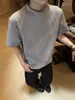 Camisa de Hombre de Manga Corta con Empalme de Capa de Aire Pesada Americana, Versión de Verano, Anti-Arrugas, Rígida, Cuello Redondo, Manga Media, Negra