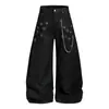 Jeans Scimitar de Corte Holgado para Hombre con Cadena Metálica de Moda, Diseño Hueco y Perforado, Pantalones Únicos de Pierna Ancha