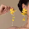 Pendientes de Flor Amarilla con Atmósfera de Primavera y Verano, Únicos y Exagerados, de Alta Gama, Modernos, Elegantes, con Borlas Frescas y con Estilo para Mujer