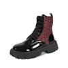 Comercio Exterior Transfronterizo talla extra Mujer Otoño 2024 Nuevo Europeo y Americano Estampado de Leopardo con Cordones Suela Gruesa Joker Botas Martin