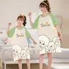 Verano Nuevo Camisón Infantil de Dibujos Animados para el Hogar Ropa Familiar de Verano para Madre e Hija Pijamas de Algodón de Manga Corta para Niños Medianos y Grandes