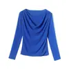 2024 Nueva Moda de Otoño Versátil Cuello Redondo Seda Brillante Manga Larga Malla Camiseta Básica Ajustada de Punto para Mujer
